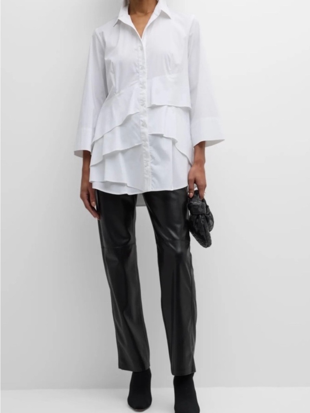 Finley Jenna White Poplin Tunic XL NWT Tiered Ruffle Button Shirt